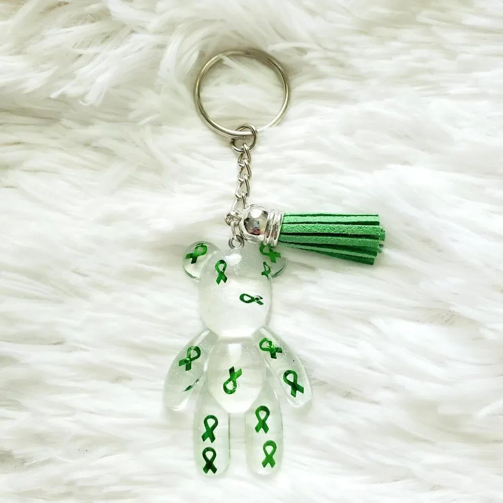 Green Awareness Ribbon Bear Keychain